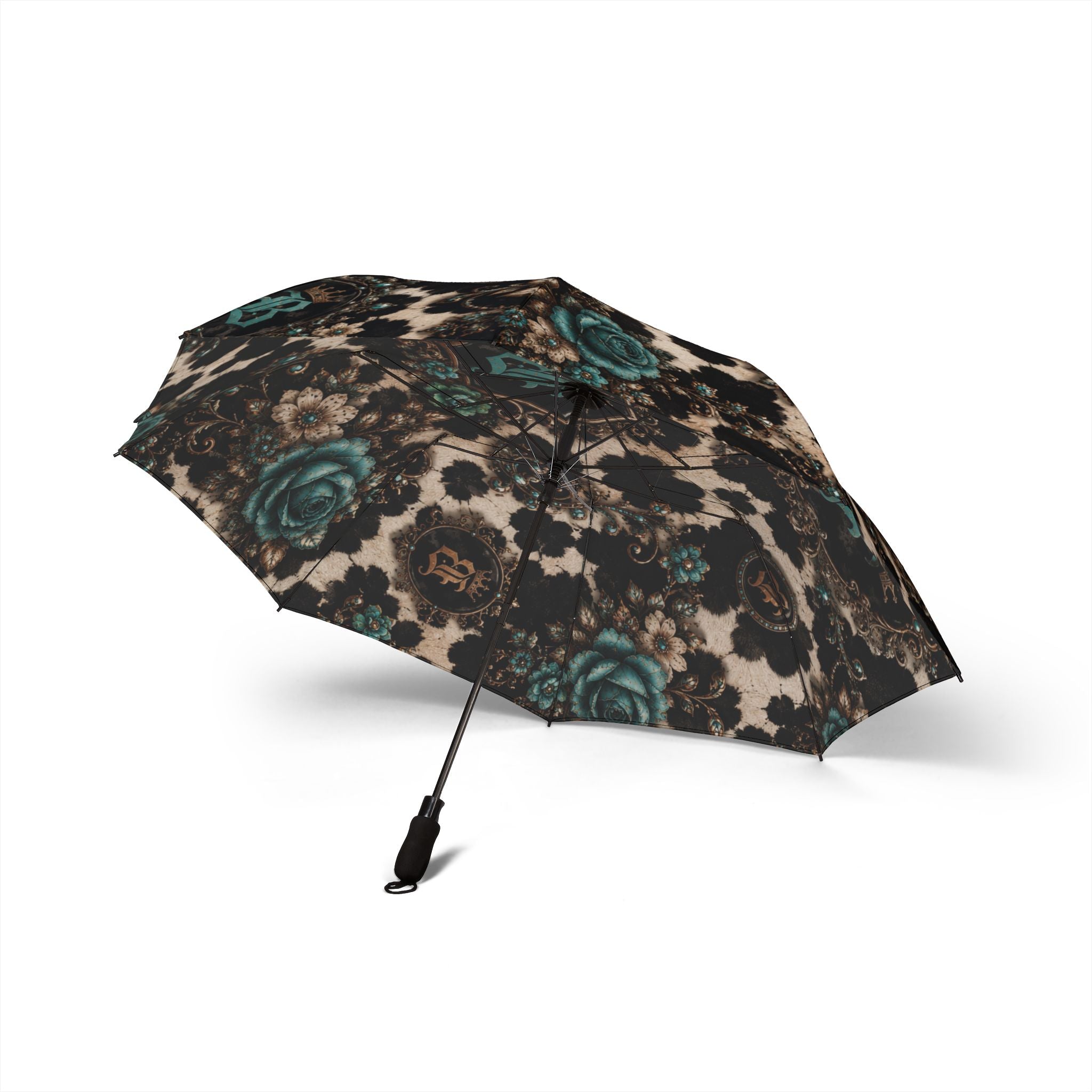 Baccam Cow Print & Turquoise Umbrella