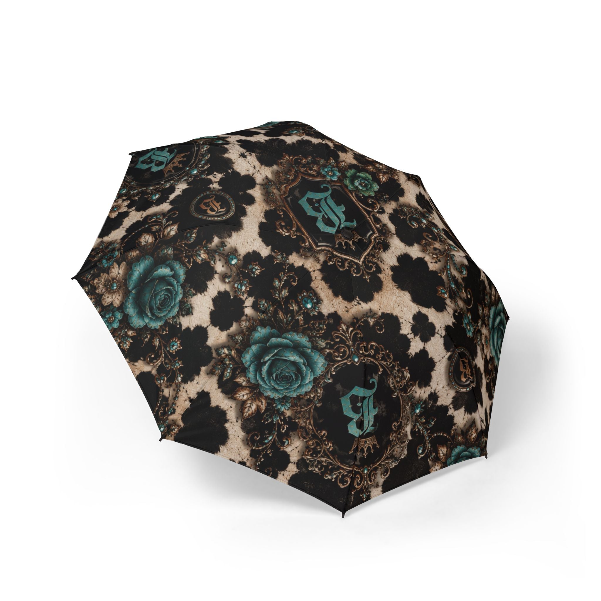 Baccam Cow Print & Turquoise Umbrella