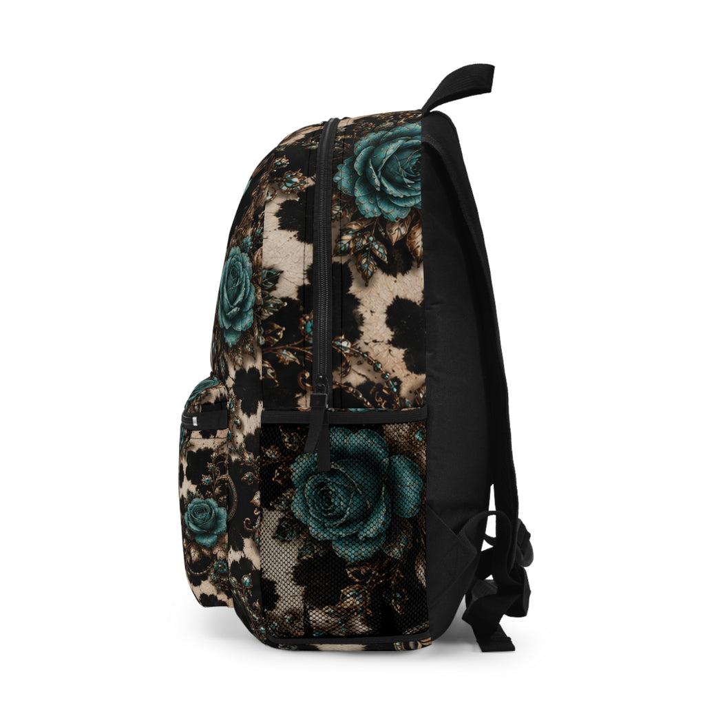 Baccam Turquoise Cow Print Backpack