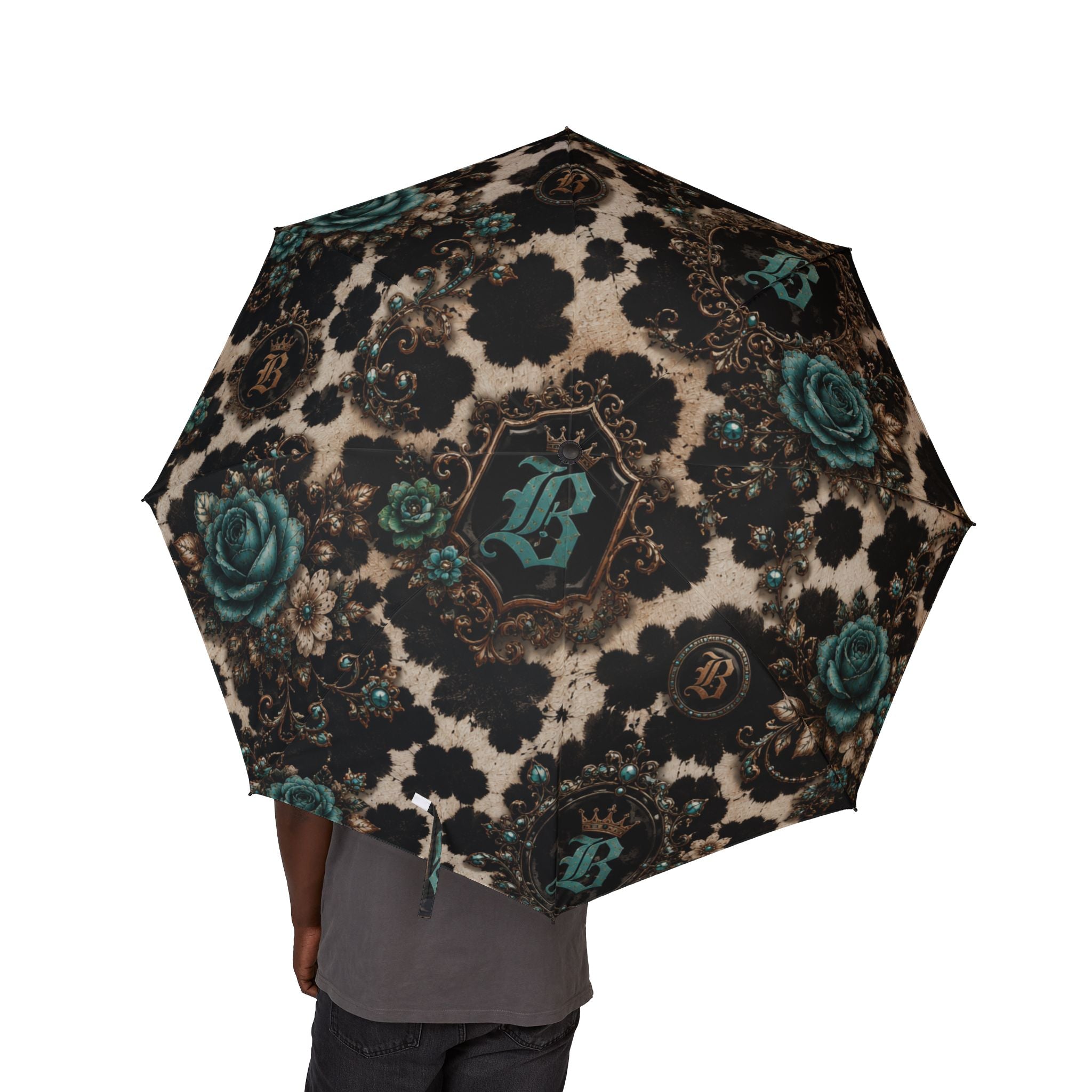 Baccam Cow Print & Turquoise Umbrella