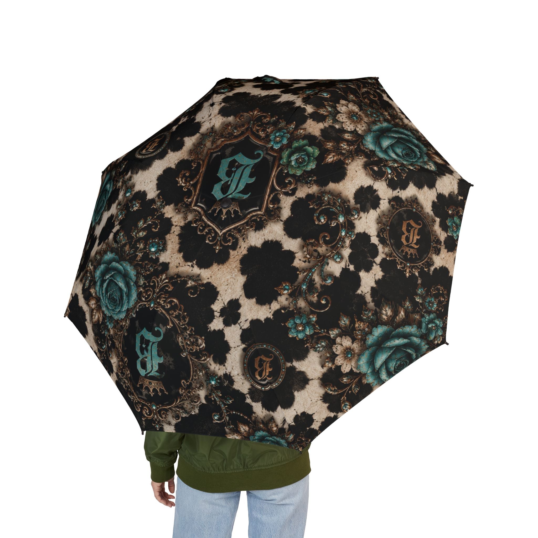 Baccam Cow Print & Turquoise Umbrella