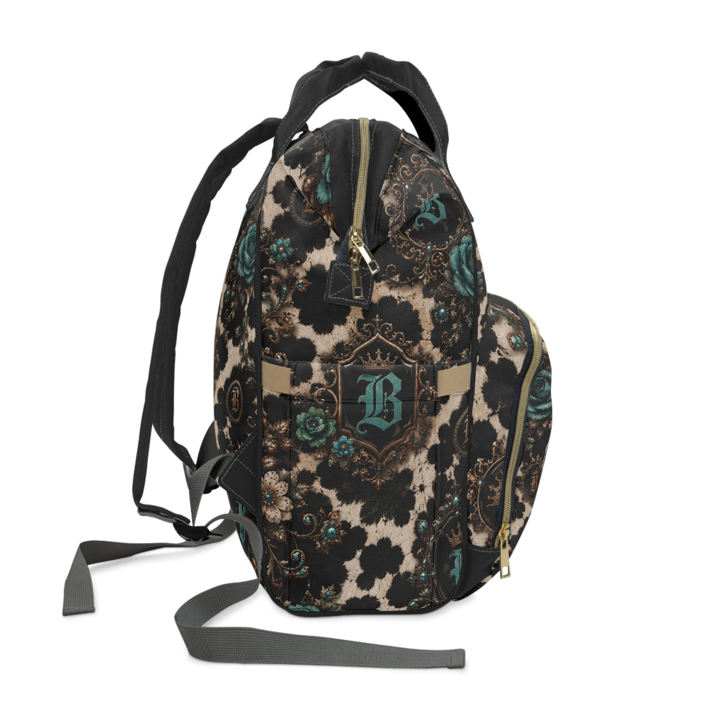 Baccam Turquoise Cow Print Diaper Backpack