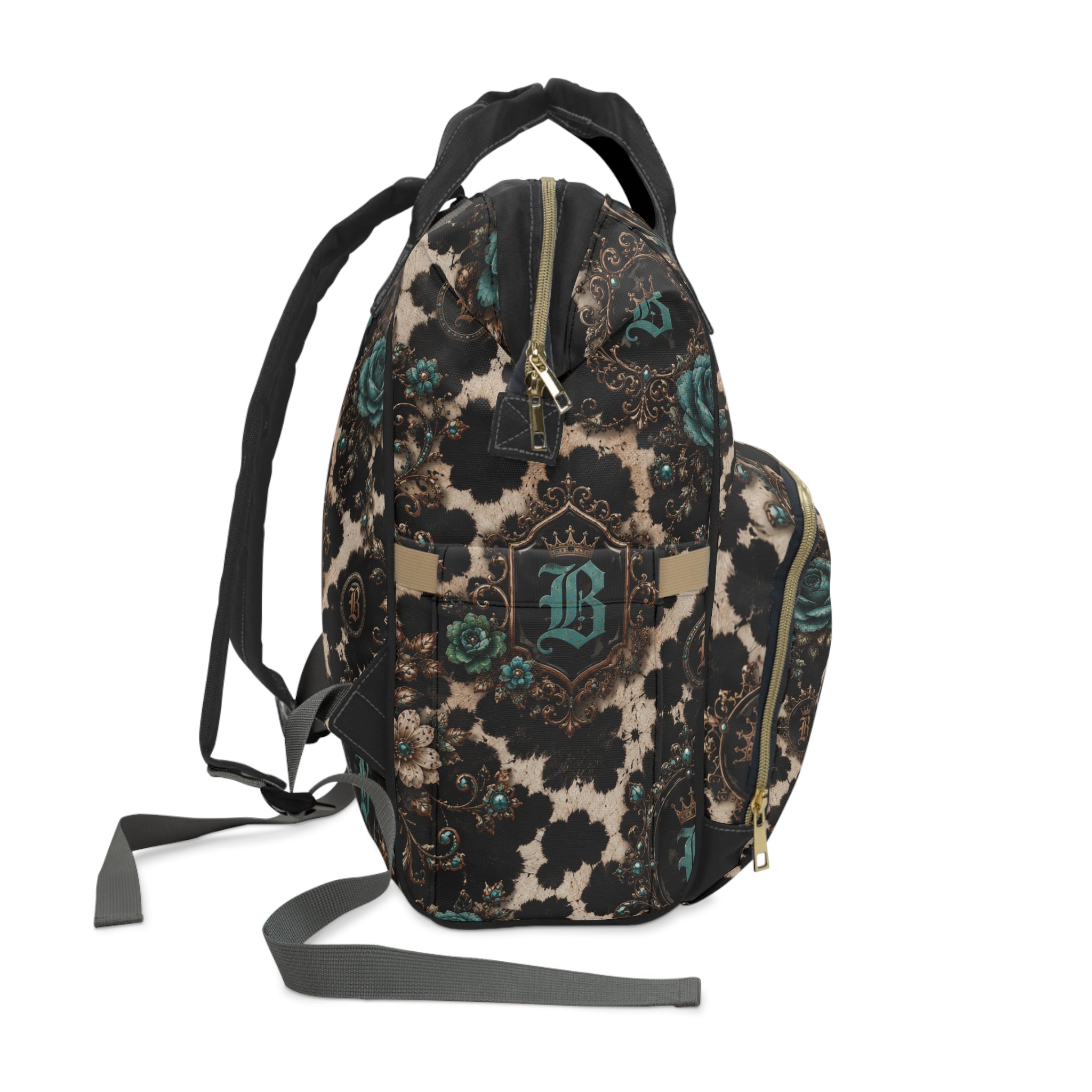 Baccam Turquoise Cow Print Diaper Backpack
