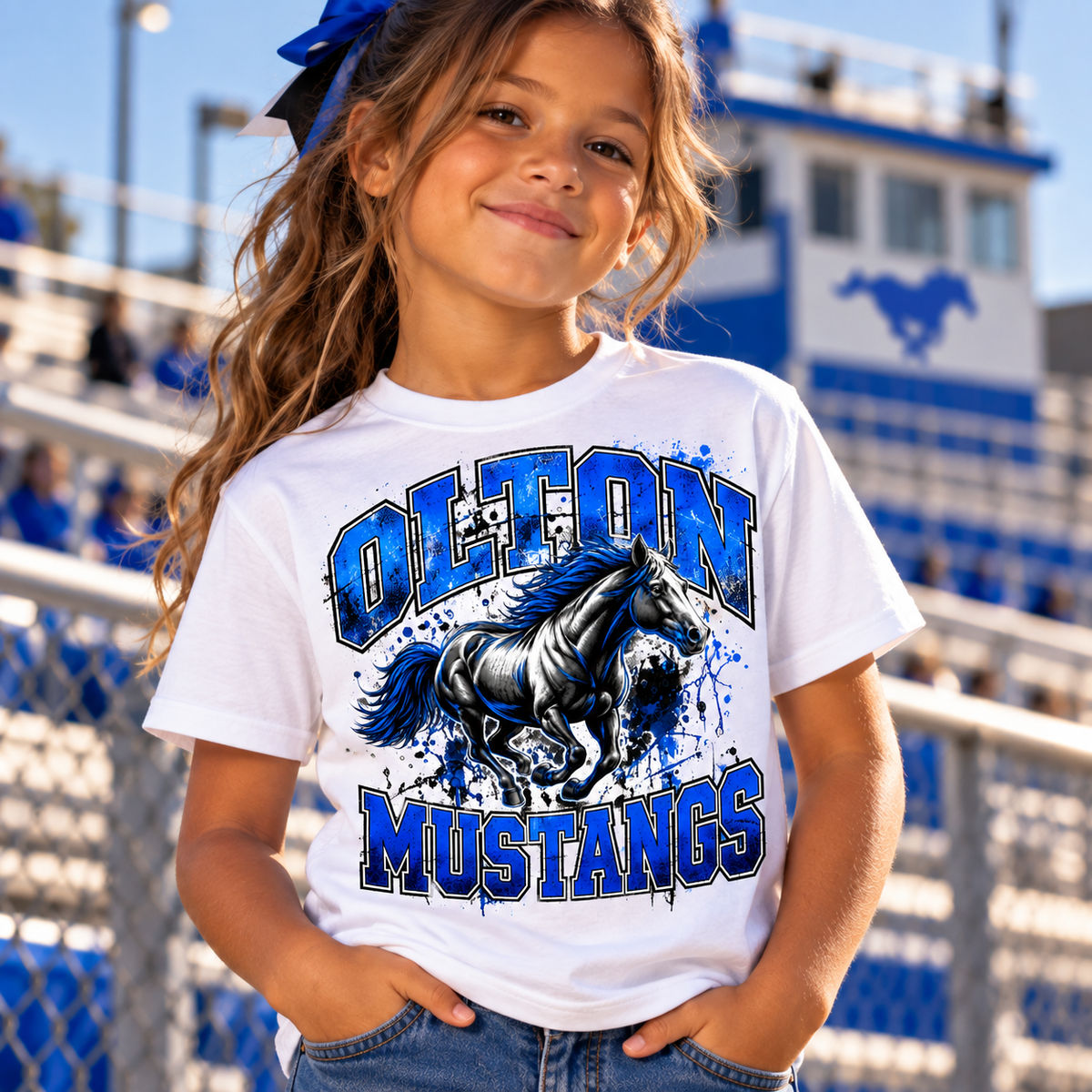 Olton Mustangs – Youth Running Horse Graphic Tee (White)