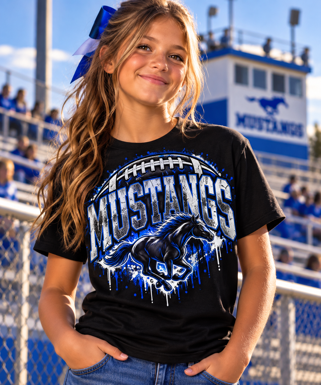 Olton Mustangs – Youth Football Graphic Tee (Black)