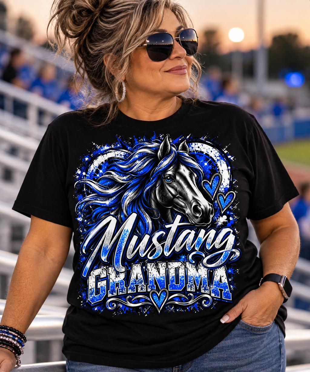 Olton Mustangs Grandma Heart Graphic T-Shirt – Black