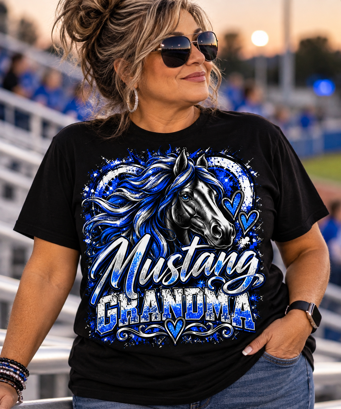 Olton Mustangs Grandma Heart Graphic T-Shirt – Black