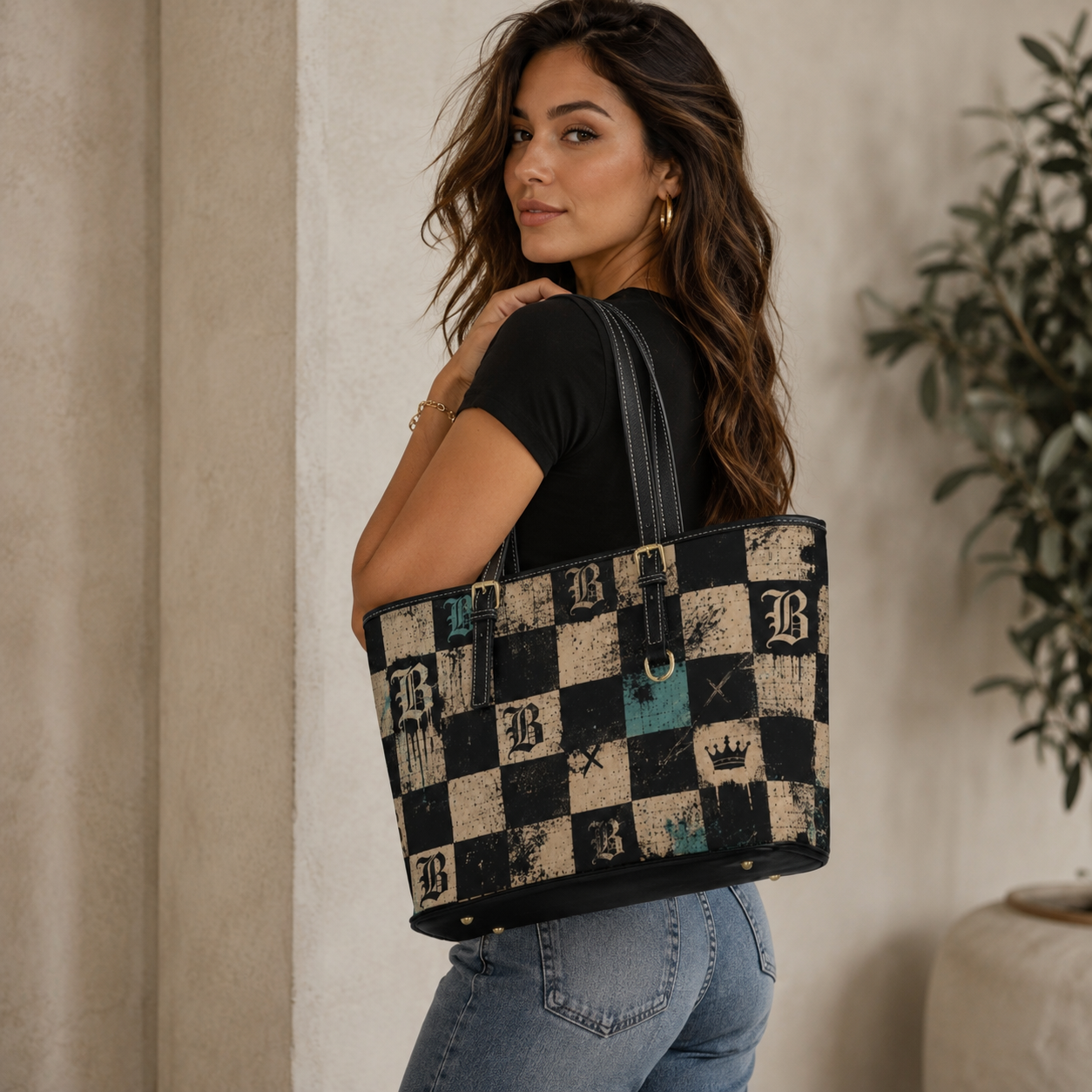 Baccam Checkered Leather Shoulder Bag