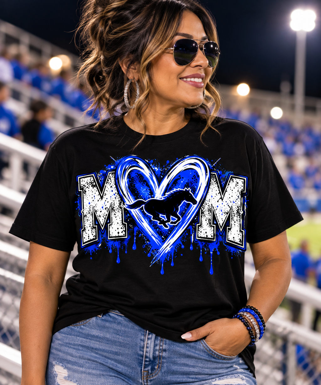 Olton Mustangs Mom Heart Graphic T-Shirt – Black