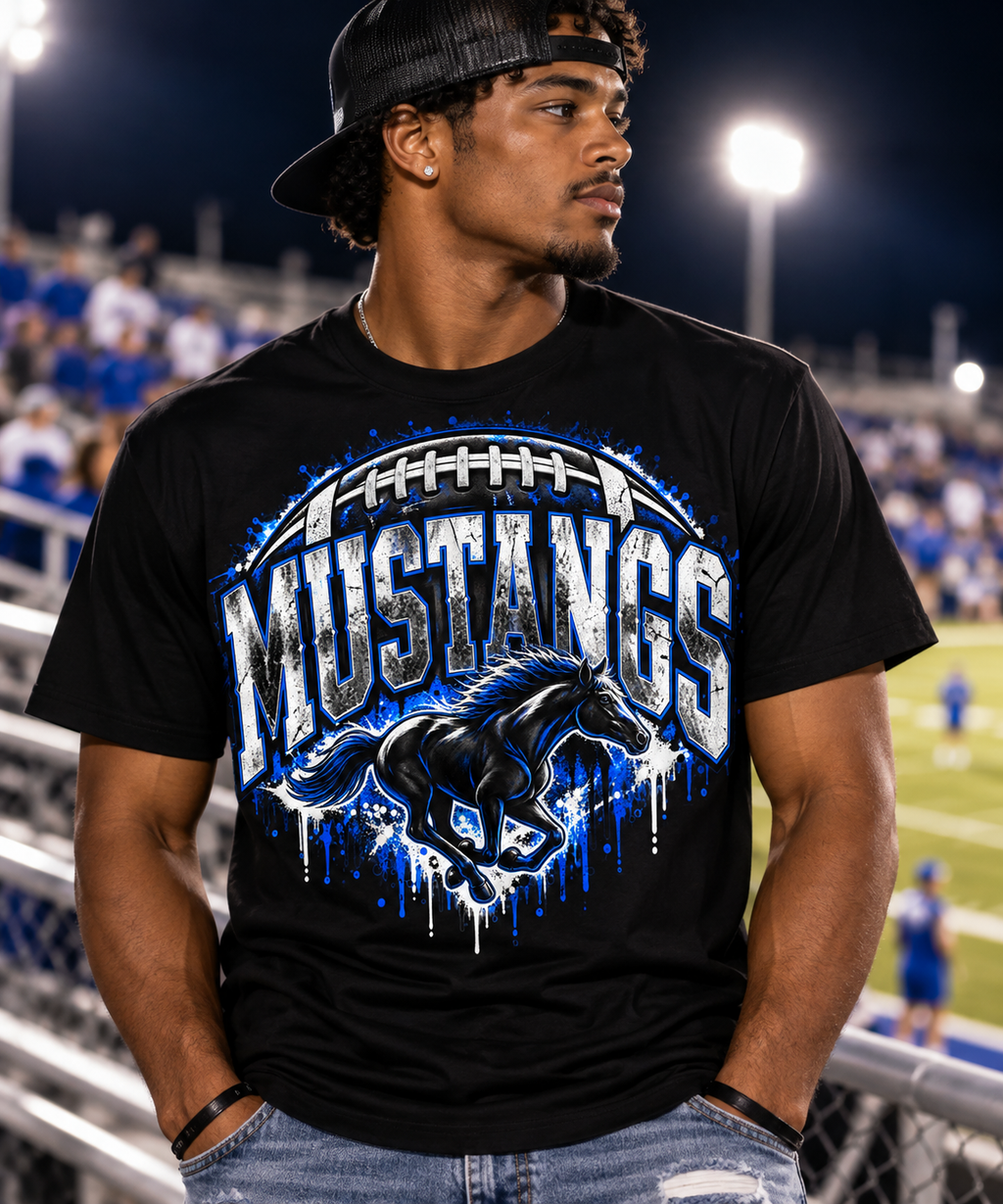 Olton Mustangs Football Graphic T-Shirt – Black