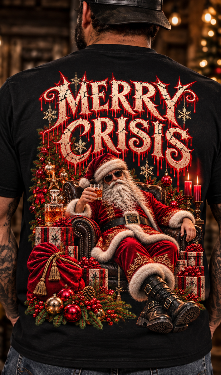 Merry Crisis | Dark Christmas Santa Graphic Tee