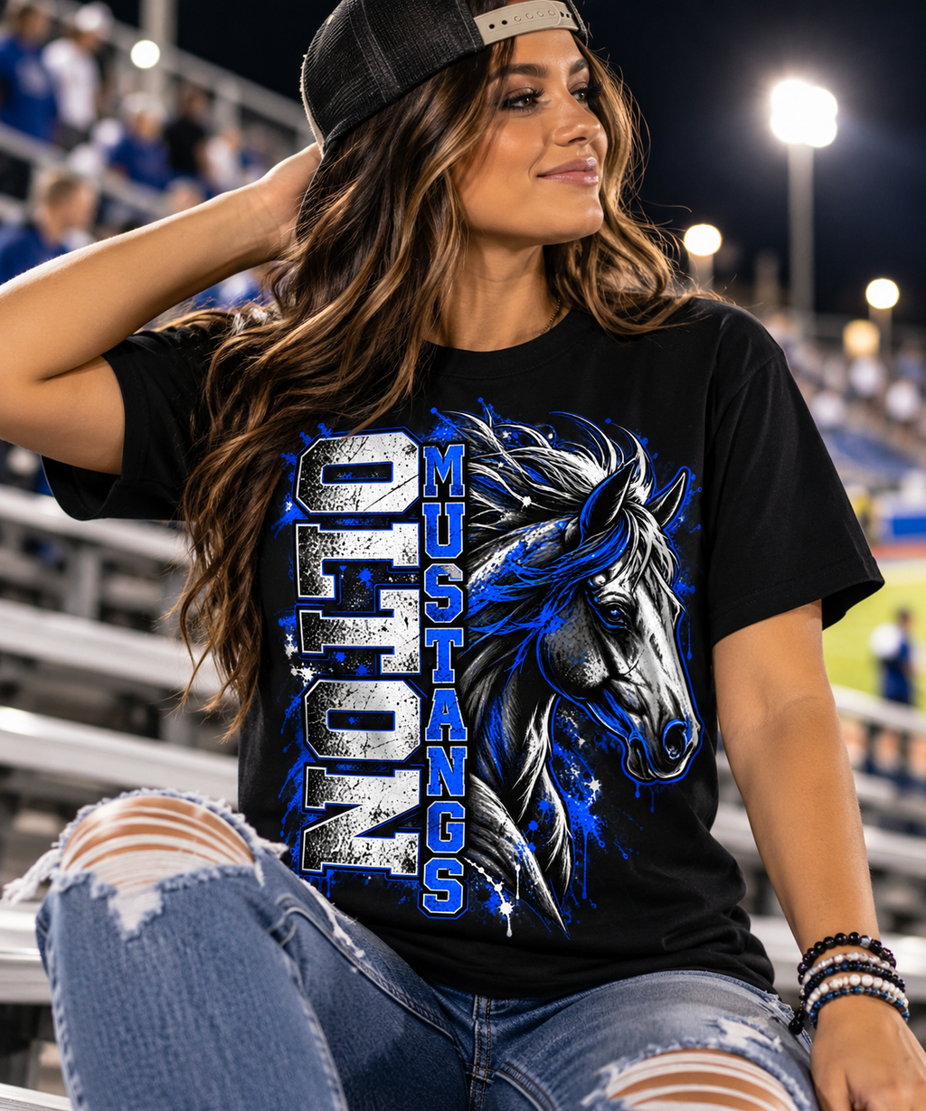 Olton Mustangs Vertical Horse Graphic T-Shirt – Black