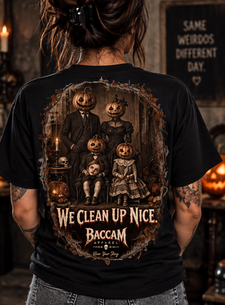 We Clean Up Nice — Pumpkin Family Halloween Horror Tee