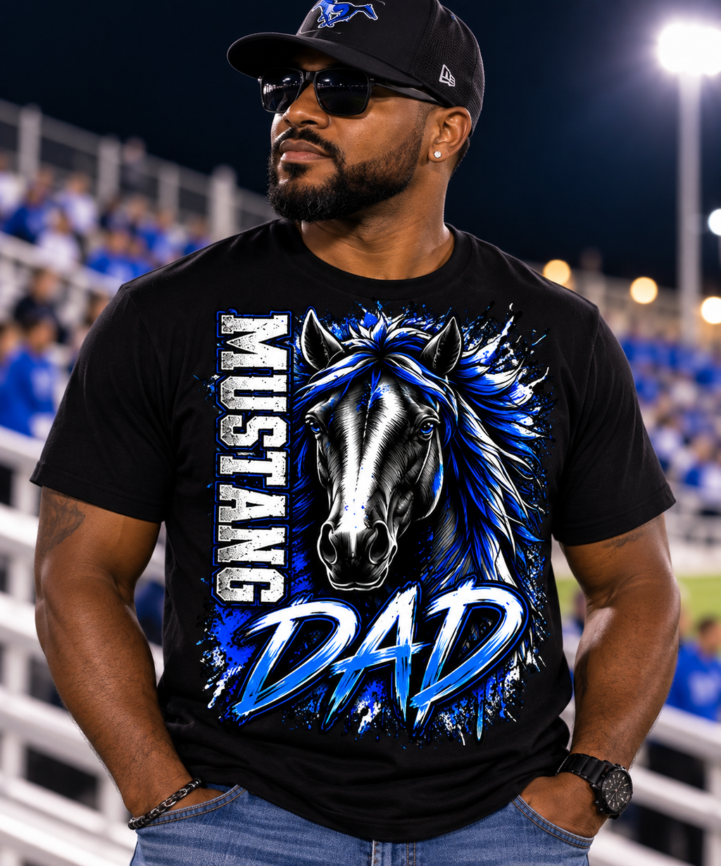 Olton Mustangs Dad Horse Graphic T-Shirt – Black