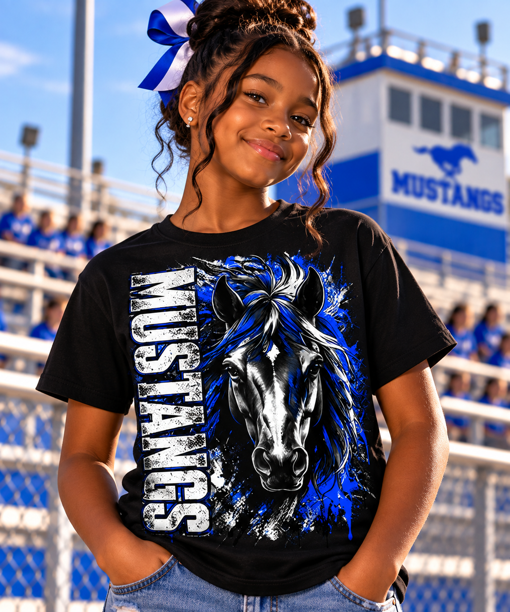 Olton Mustangs – Youth Horse Portrait Graphic Tee (Black)