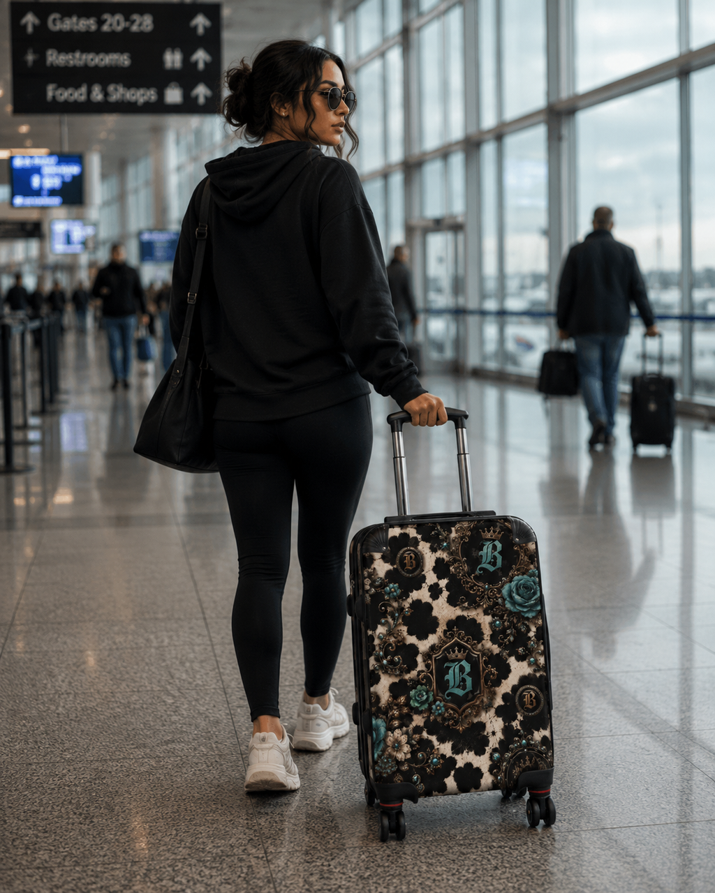 Baccam Cow Print & Turquoise Suitcase