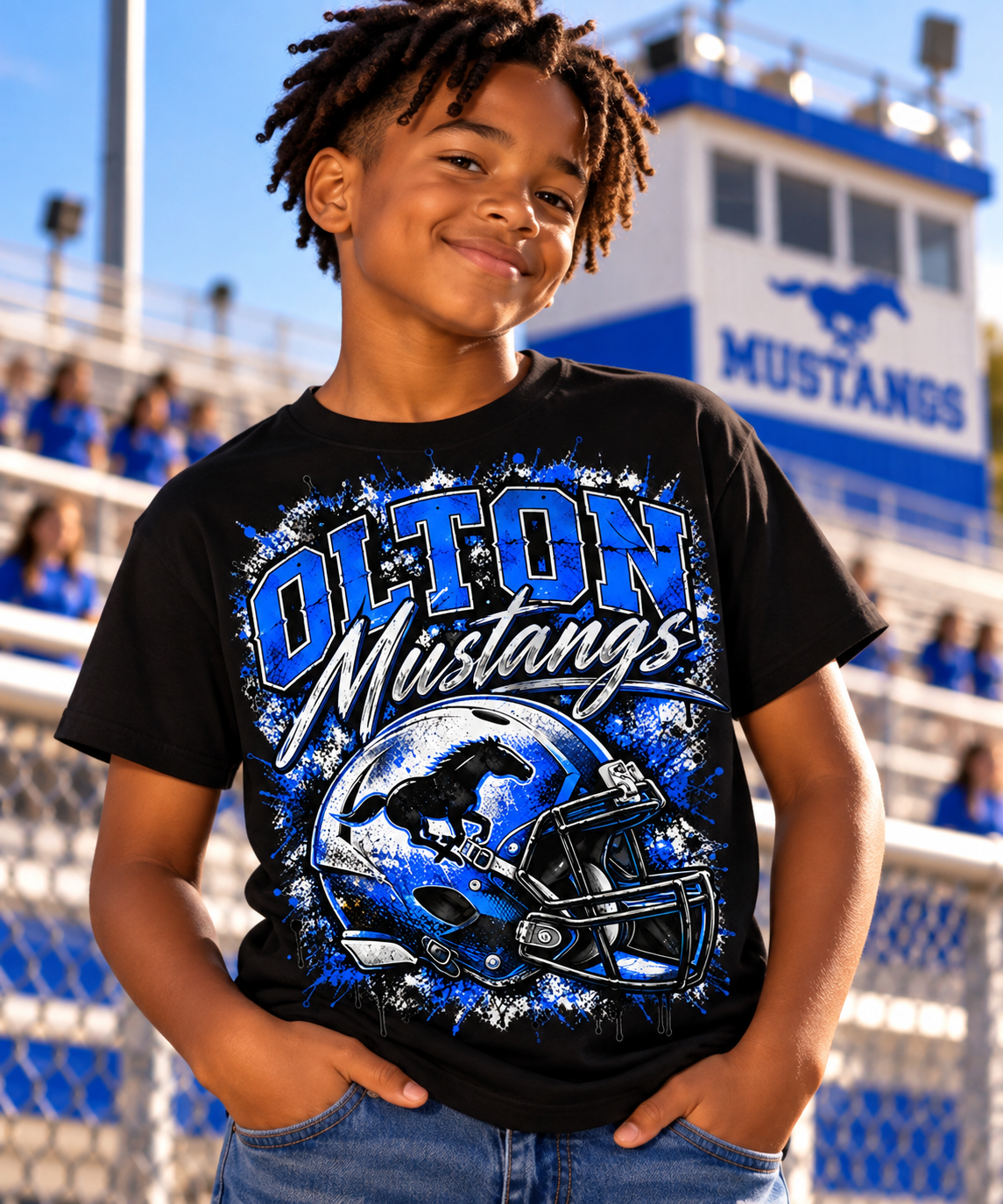 Olton Mustangs – Youth Football Helmet Graphic Tee (Black)