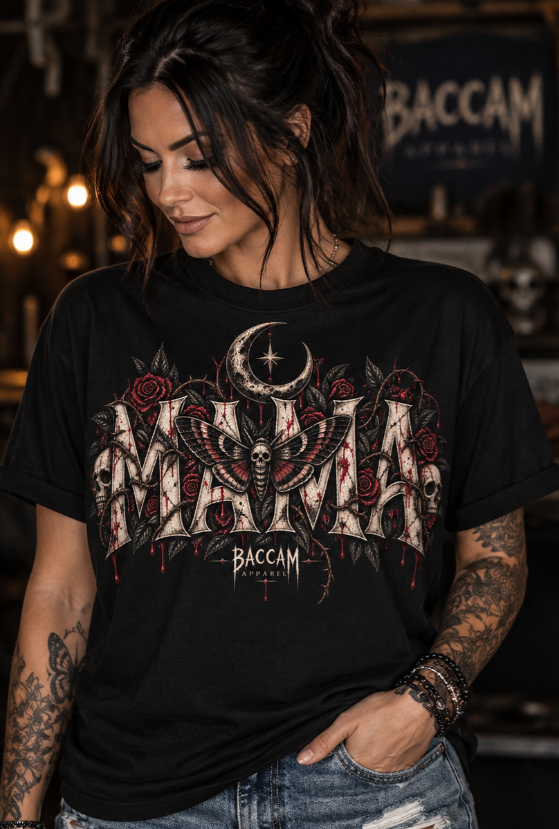MAMA Gothic Graphic Tee | Dark Mom Shirt | Baccam Apparel