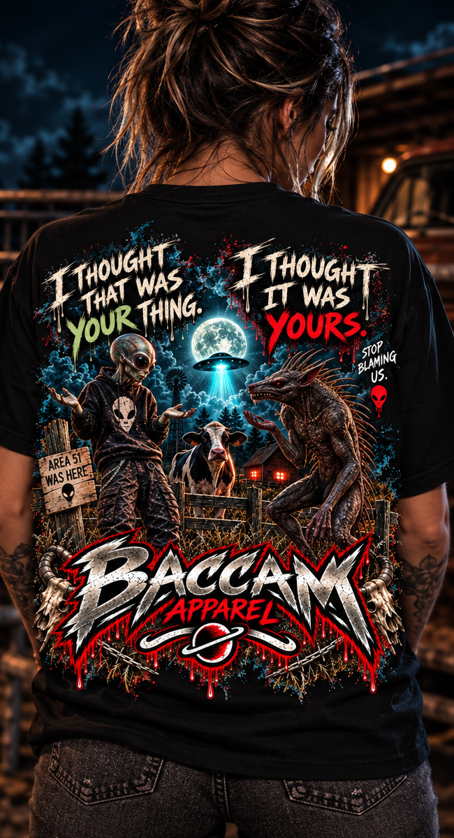 I Thought That Was Your Thing – Alien & Chupacabra Graphic Tee | Baccam Apparel