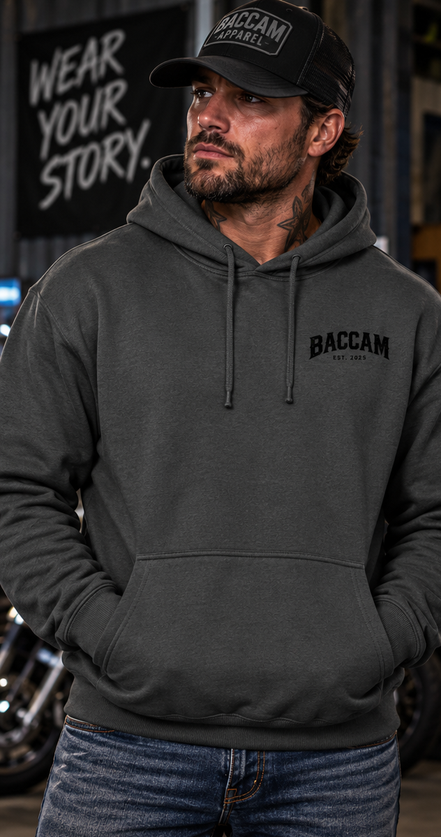 Baccam Ride Hard Stay True Charcoal Hoodie