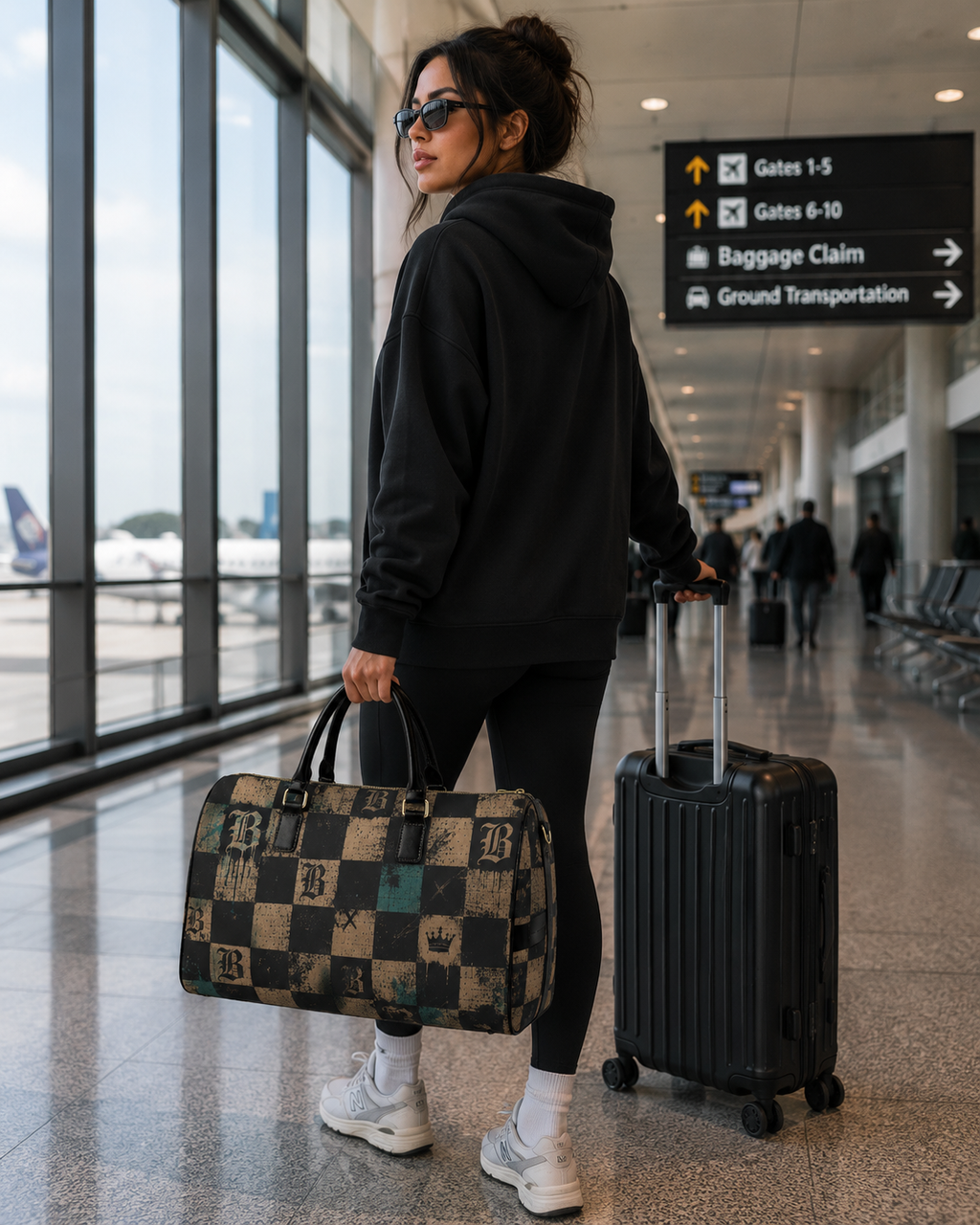 Baccam checkered Faux Leather Travel Bag