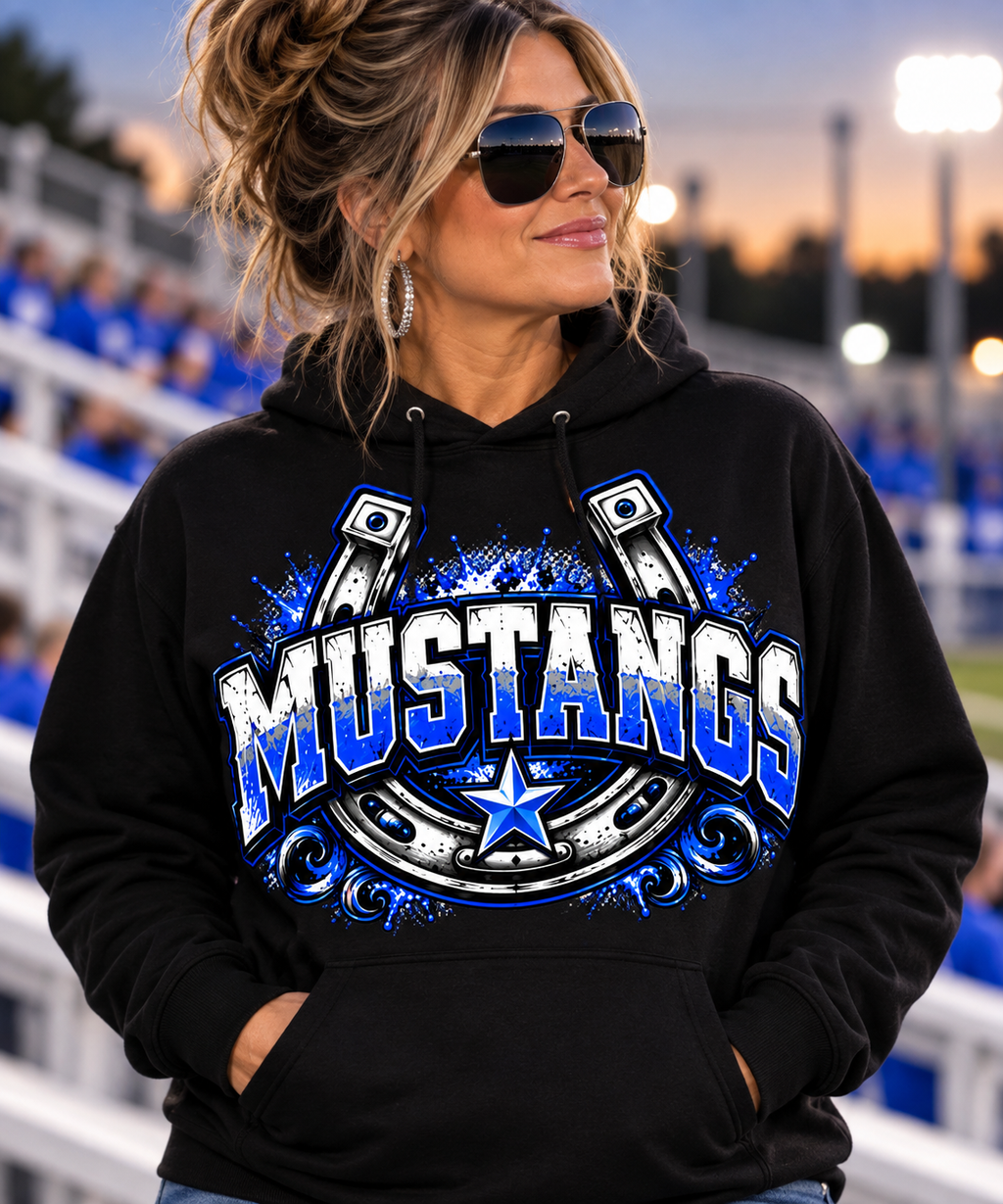 Olton Mustangs Horseshoe & Star Graphic Hoodie – Black