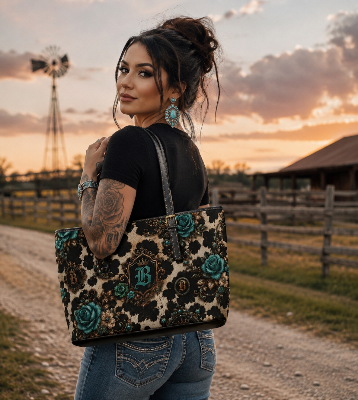 Baccam Cow print Leather Shoulder Bag