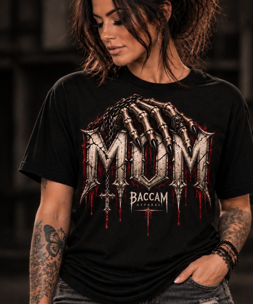 Dark MOM Graphic Tee | Gothic Skeleton Mom Shirt | Baccam Apparel