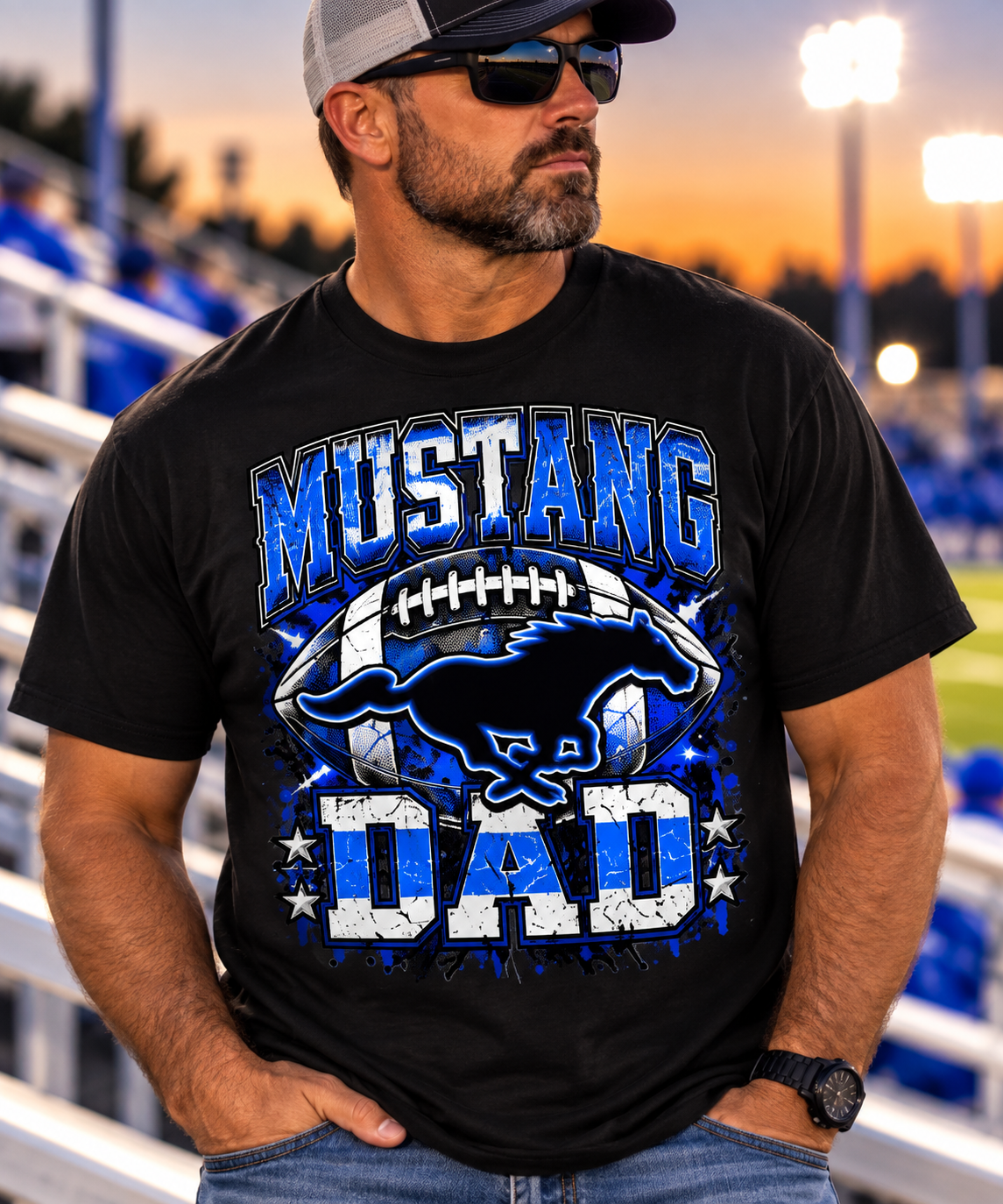 Olton Mustangs Dad Bold Horse Graphic T-Shirt – Black