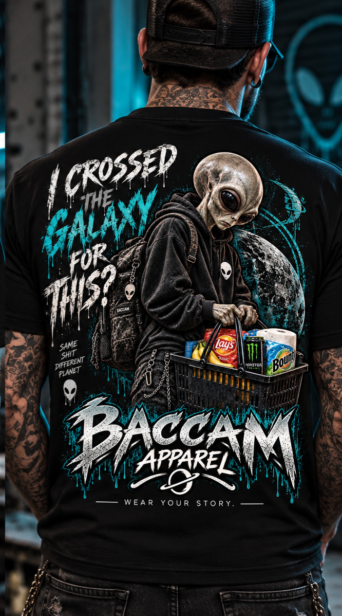 I Crossed the Galaxy for This? – Alien Graphic Tee | Baccam Apparel