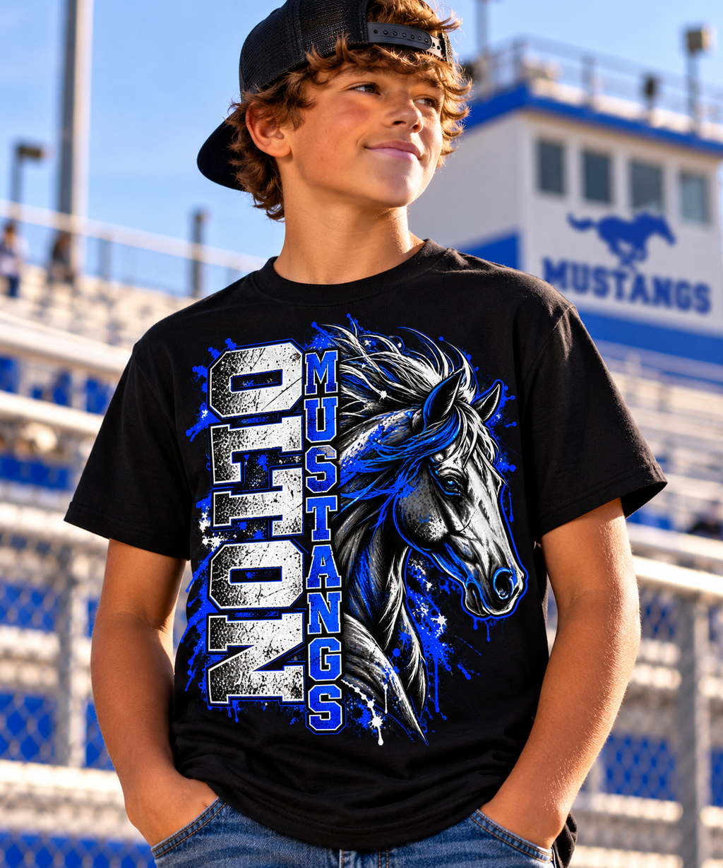 Olton Mustangs – Youth Bold Horse Graphic Tee (Black)