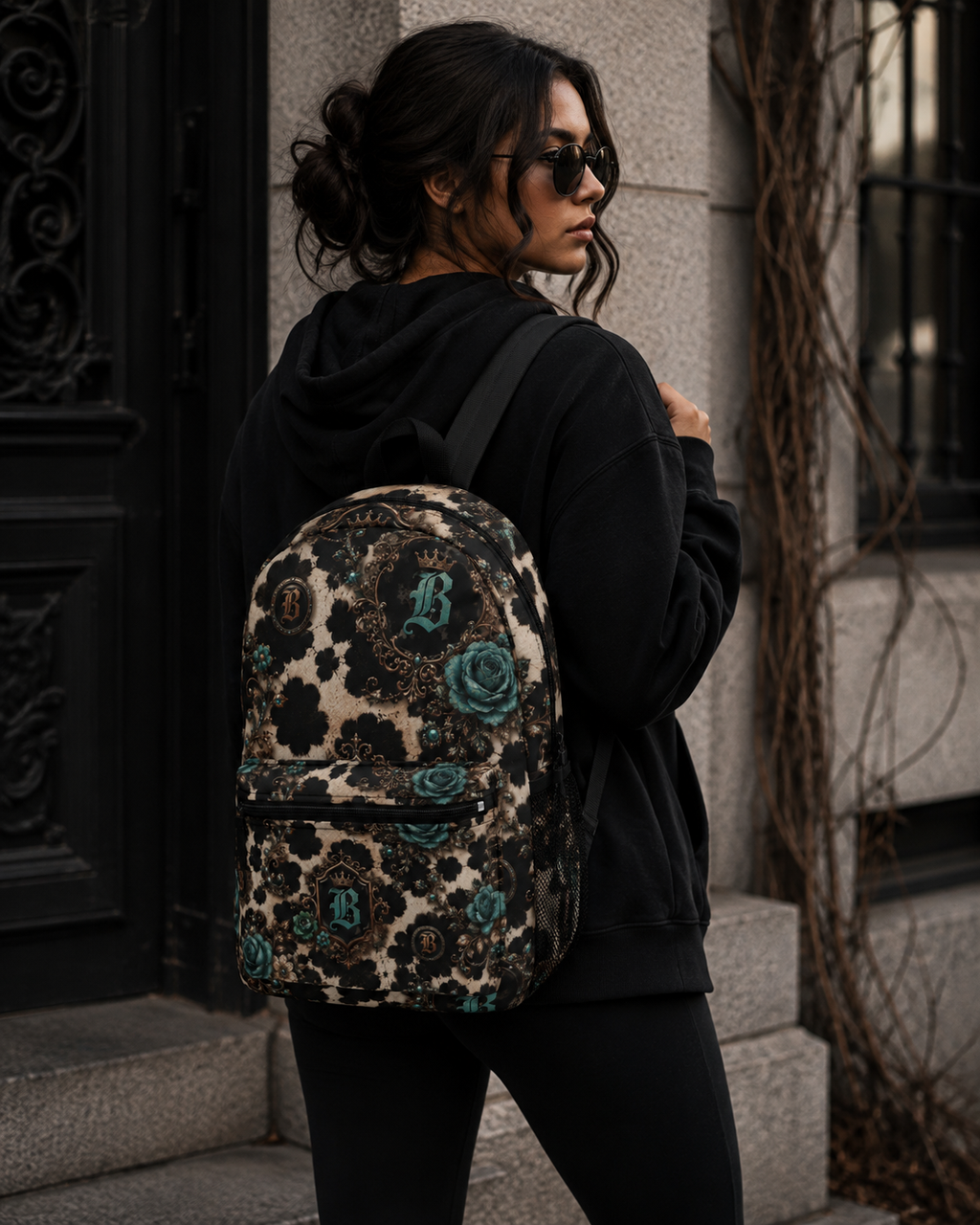 Baccam Turquoise Cow Print Backpack
